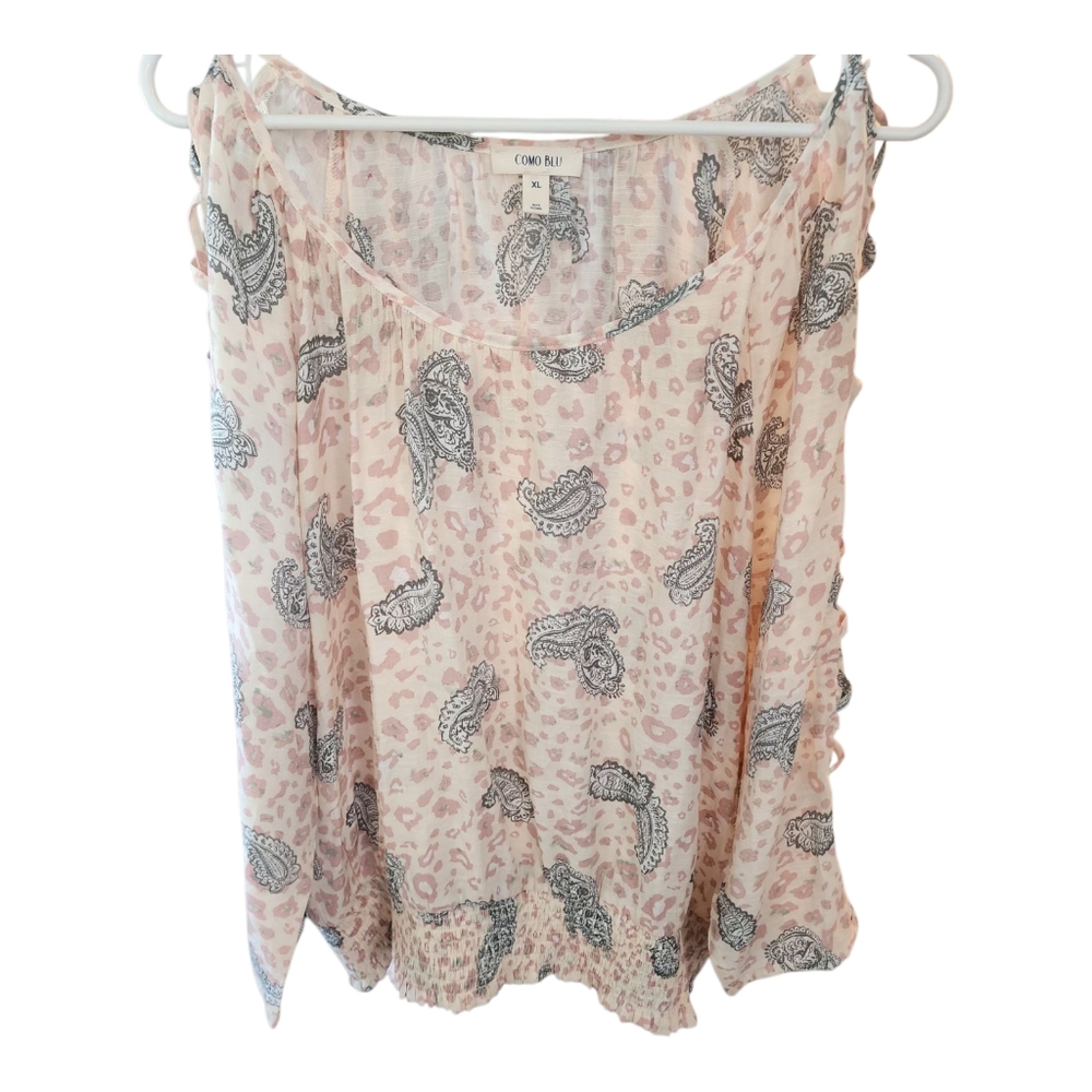Como Blu top Sheer Nlouse With Detailed Arms Long Sleeve Xl